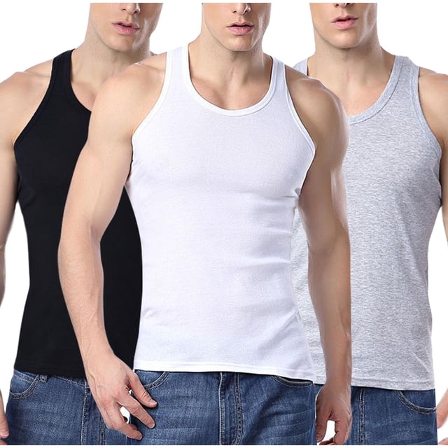 Timegard Débardeurs Homme 3 Pcs Col Rond Sans Manches T-Shirts Basiques Confortables Décontractés Haut d'Entraînement Vêtements de Détente
