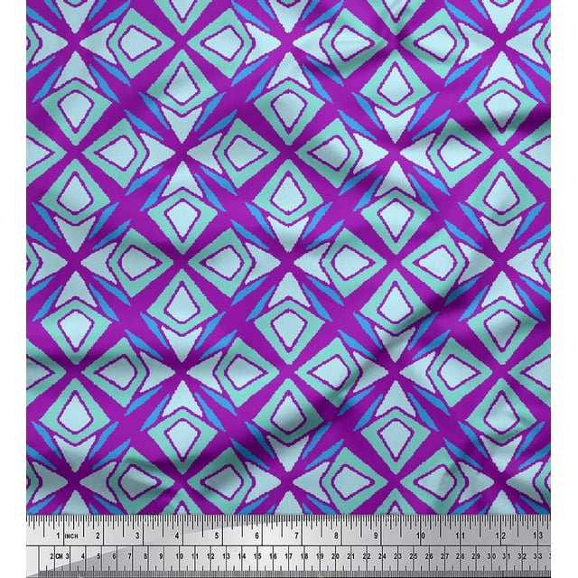 Soimoi Purple polyester Crepe Fabric Arrow & Diamond Geometric Printed Fabric 1 Yard 42 Inch Wide