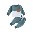 thumbnail image 1 of Faithtur Baby 2Pcs Fall Outfits Long Sleeve Contrast Color Pullover Tops and Pants Set Toddler Clothes, 1 of 9
