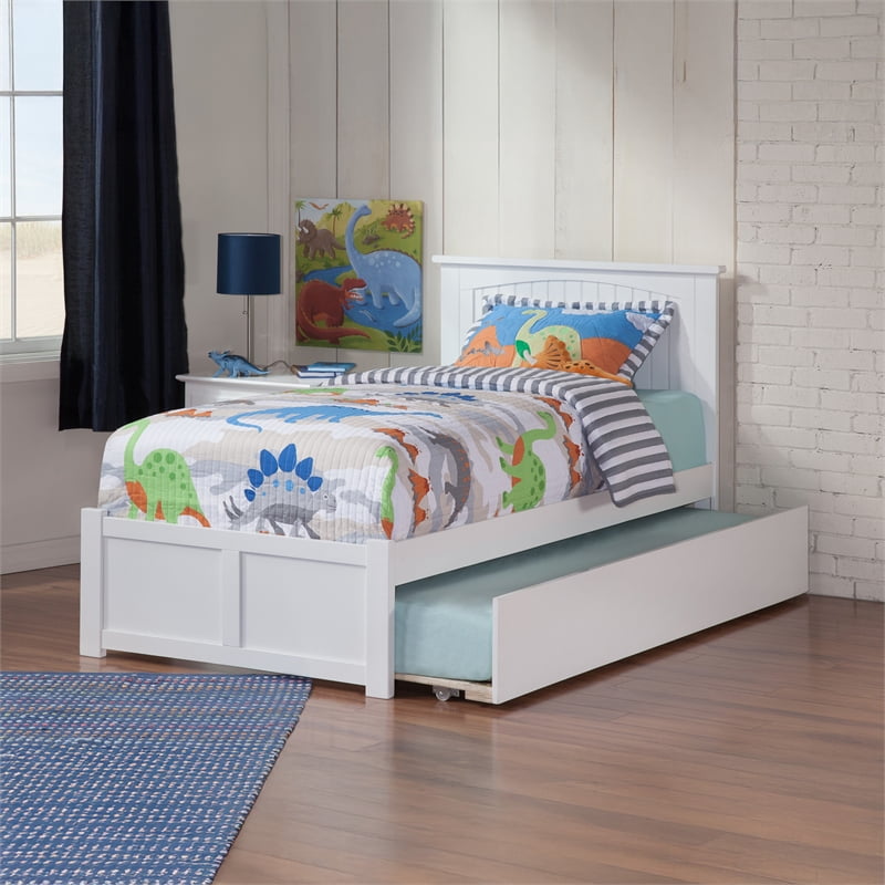 Nantucket Lit Plateforme en Bois Simple TG avec Pied de Lit et Tiroir-Lit Simple TG, Blanc