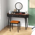 thumbnail image 4 of Costway Solid Wood Makeup Vanity Desk Set with LED Lighted Mirror Drawers Cushioned Stool Black + Brown, 4 of 10