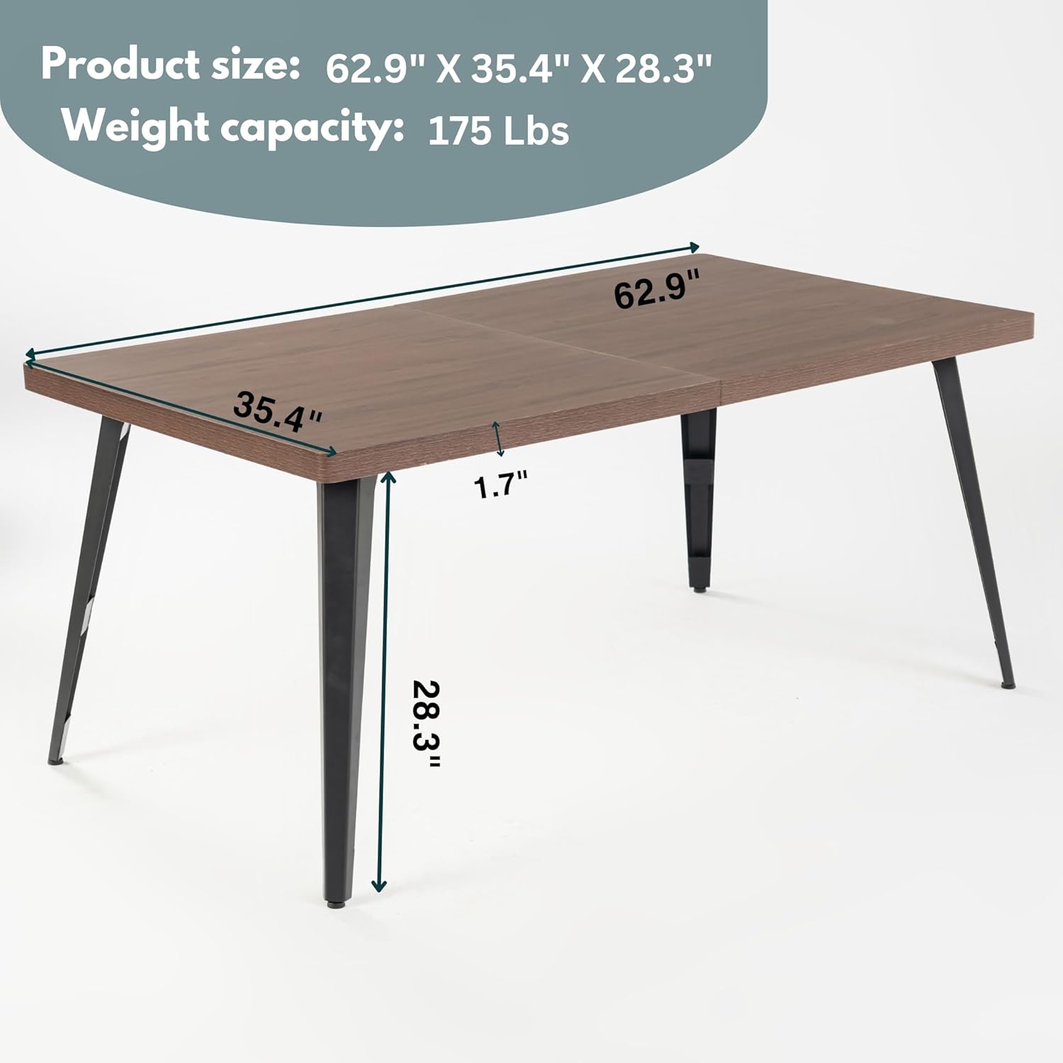 Table de salle à manger Homy Casa avec plateau de 160 cm x 80 cm d'épaisseur, pieds plats en métal, 6 couverts, pieds ajustables