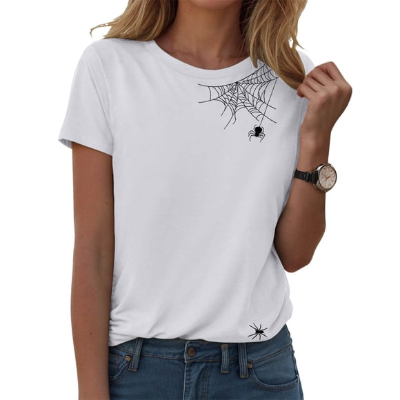 HUITKMM Oversized Graphic Tshirt Women Women's Halloween Graphic Short Sleeve T Shirt Casual Round Neck Tee for Summer Party Outfit with Jeans