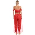 thumbnail image 3 of TiaoBug Womens Shiny Sequins Off Shoulder Jumpsuit with Choker Flowy Tassel Rompers One Piece Outfits Red M, 3 of 6