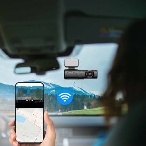 COFEST Dash Cam, 1080P HD， Construit dans WiFi Caméra Smart Dash pour voitures, 160° Grandes lignes FOV， WDR， Vision nocturne, soutien APP Vue en temps réel noir