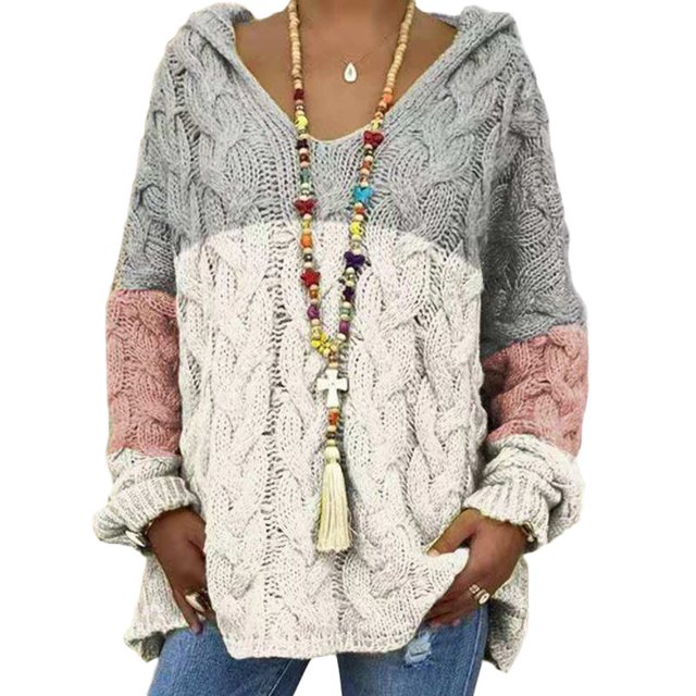 MAWCLOS Ladies Jumper Tops Winter Warm Sweater Solid Color Pullover Knitwear Work Long Sleeve Knitted Sweaters Gray White M