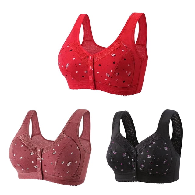 Bigersell Bras for Women Front Closure 3pcs Full-Figure Bra Style R-75 Breathable Push-Up Bras Pack R-75-red