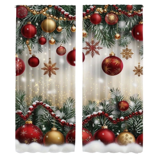 Hearth & Gear Rideaux Imprimés pour les Fêtes 2 Pcs de Rideaux Plats 2D Imprimés Rouges avec Flocon de Neige et Motifs Convenant à la Chambre Rideaux de Salon Chambre de Garçon Chambre Rideaux Transparents Douche