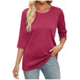 thumbnail image 4 of Timegard Hauts d'Été pour Femmes Col Rond Manches 3/4 Couleur Unie Chic Décontracté Chemises Amples Hauts Blouse, 4 of 6