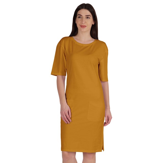 Inkmeso Robe T-Shirt pour Femmes à Manches au Coude, Coupe Régulière, avec Poches avant