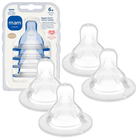 MAM Bottle Nipples Extra Fast Flow Nipple Level 4, for 6+ Months, SkinSoft Silicone Nipples for Baby Bottles, Fits All MAM Bottles, 4 Pack