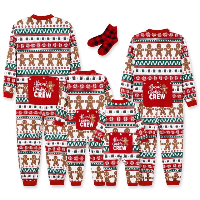 PatPat Pyjamas de Noël pour Hommes Pyjamas Assortis pour Couples Famille Imprimé Pain d'Épice Rouge Tenue de Nuit des Fêtes