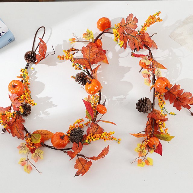 Dvkptbk Plastic Simulation Pumpkin Rattan Faux Pumpkin Rattan Halloween Pains Decoration Pinecone Maple Leaf Pumpkin Rattan Christmas Holiday Hanging Decoration