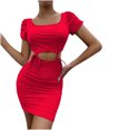 thumbnail image 2 of Gspmoly Robe pour Femmes, Robe d'Été Mode pour Femmes à Manches Courtes, Aguichant, de Soirée, à Bandage, de Couleur Unie, Robes d'Été pour Femmes jusqu'à 60 % de Rabais, 2 of 8