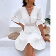 thumbnail image 4 of Mefallenssiah Nouvelle Robe d'Été en Dentelle Patchwork à la Mode Col en V Cintrée à la Taille Couleur Unie pour Femmes, 4 of 5