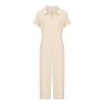 thumbnail image 4 of LSLJS Combinaison Pantalon à Revers Zippée à Taille Plissée Unie Décontractée pour Femme, 4 of 6