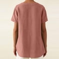 thumbnail image 4 of Floleo T-Shirt à Manches Courtes pour Femmes, Style Lin, Col en V, Boutons devant, Demi-Ouverture, Haut Vintage Classique, Respirant, Confortable, Extensible, Tissu Fin, Printemps Été Automne, Tenue Quotidienne (Rose#1, S), 4 of 7