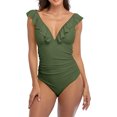 thumbnail image 1 of Womens Ruffle One Piece Swimsuits V Neck Ruched Monokini Bathing Suits, 1 of 6
