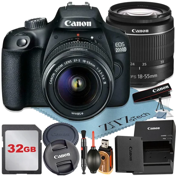 Canon EOS 2000D / Rebel T7 DSLR Camera 24.1MP CMOS Sensor with EF-S 18-55mm Zoom Lens + 32GB Memory Card + ZeeTech Accessory Bundle