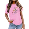 thumbnail image 1 of EQWLJWE Hauts d'Été pour Femmes Hauts pour Femmes Liquidation Femmes T-shirt Décontracté Imprimé Col Rond Manches Courtes Chandail Blouse Hauts, 1 of 5