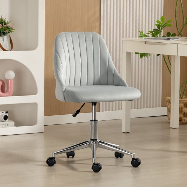 Vinsetto Velvet Mid-Back Armless Computer Office Task Chair Seat, Grey