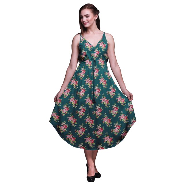 Bimba Robe de Plage Bohème Sans Manches Midi à Bretelles Imprimée Florale pour Femme - Grand