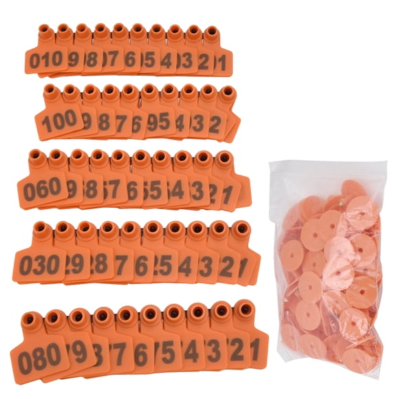 Number Ear Tag, Number 001-100 Bright Color 100Pcs Indispensable Ear Tag  For Sheep For Cattle For Pigs For Farm For Poultry Farms Yellow,Green,Orange