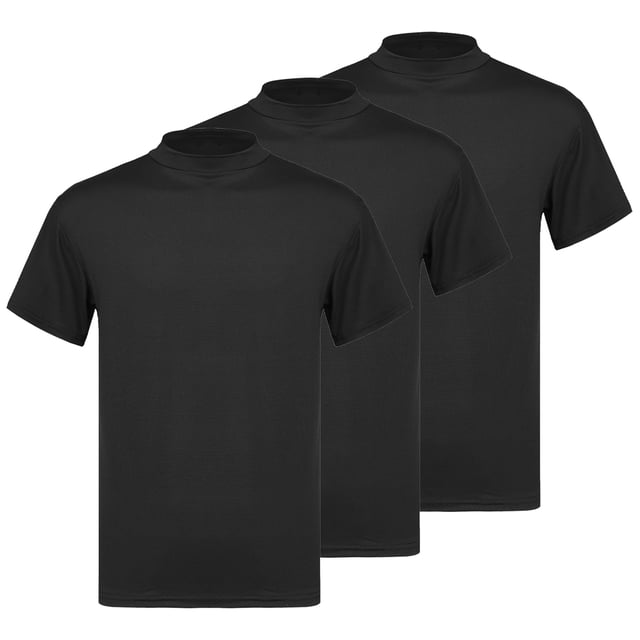 MSemis 3 Pack Men's Casual Mock Turtleneck Pullover Tops Short Sleeve Slim Fit T-Shirts Basic Solid Color Tees Black L