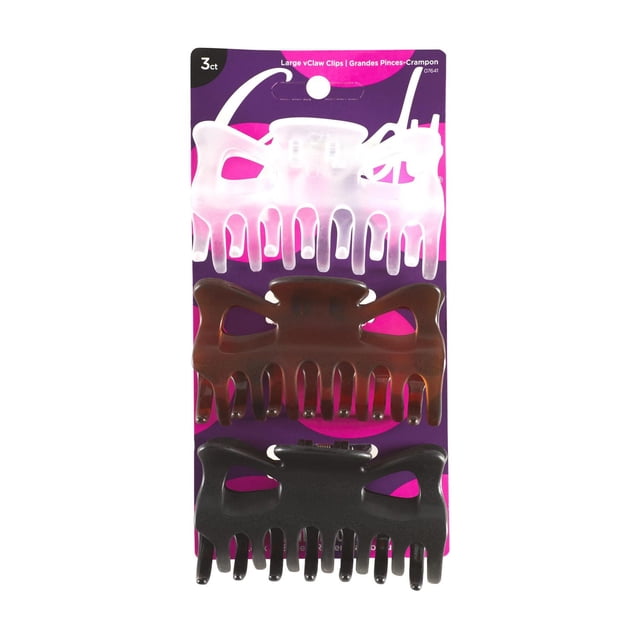 Goody Grandes Pinces à Griffes - 3 Unités Comprenant Trois Grandes Pinces à Cheveux en Blanc Givré, Brun Marbré et Noir Mat sur une Carte Mauve et Rose, Conçues pour une Prise Sécurisée avec une Prise Antidérapante, Idéales pour Épingler les Cheveux sur le Dos Ou pour Créer des styles Relevés.