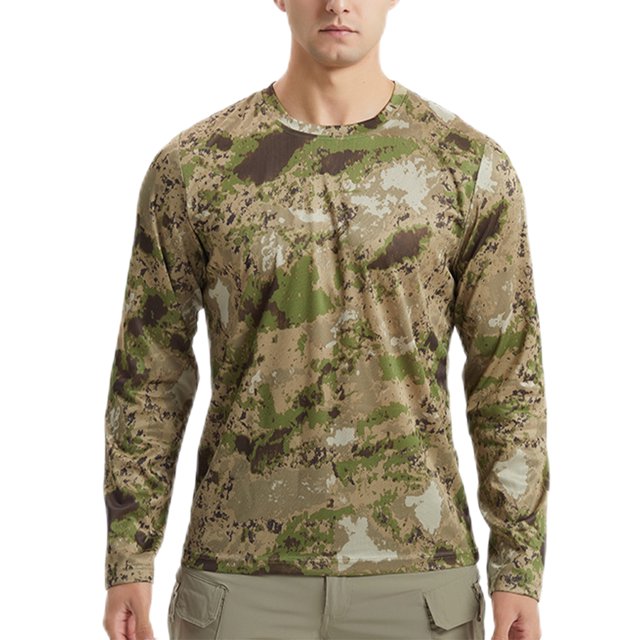 MAWCLOS T-shirt Camouflage Décontracté Hommes Sport Manches Longues Tactiques Tops Vert M