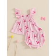 thumbnail image 2 of Baby Girl Summer Outfits Bow Print Sleeveless Ruffle Tops with Elastic Waist Shorts 2 Pcs Set, 2 of 8