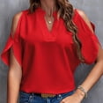 thumbnail image 2 of FAIWAD Summer Tops for Women Off The Shoulder V Neck Shirts Solid Color Going Out Blouses, 2 of 3