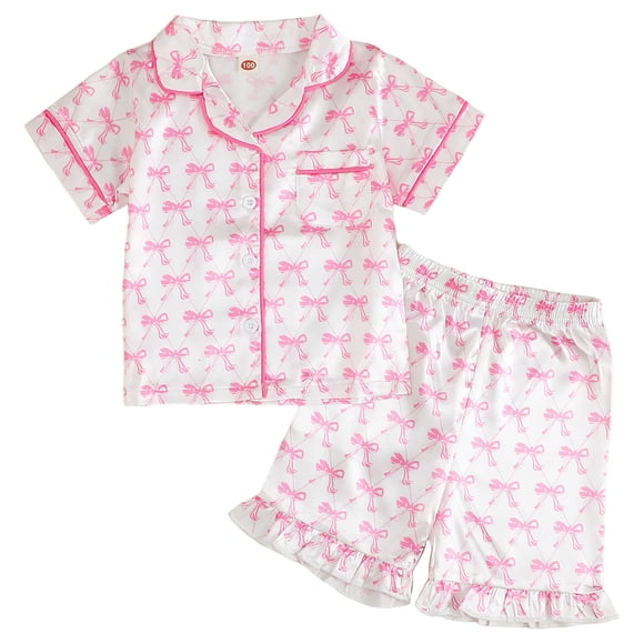 Wxirdiow Pajamas for Toddlers Girls Pajamas Silk Satin Pajama Set 2 Piece Button Down Pjs Toddler Girls Sleepwear Pink Size,4-5 Years