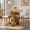 thumbnail image 1 of Hawsaiy Table à Manger Ronde de 31,5 Pouces pour 2 avec Base de Rangement à Porte Coulissante, Dessus en Bois Imperméable et Résistant aux Rayures Gain de Place, Table de Cuisine Style Ferme Moderne, Noyer, 1 of 8