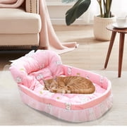 Pet Bed for Cats and Dogs – Soft Cushion with Mesh Lace Trim, Sponge Support Pet Mat, Indoor Resting Pad for Small to Medium Pets, Washable Pet House