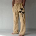 thumbnail image 1 of cllios Cotton Linen Pants for Men Palm Tree Tropical Print Beach Pants Regular Fit Elastic Waisted Drawstring Lounge Trousers with Pockets Lightweight Breathble Beachwear, 1 of 5