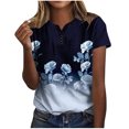 thumbnail image 1 of CEHVOM Femmes Mode Décontractée Chemises Imprimées Manches Courtes T-Shirt Ample Hauts Blouse à Col en V Liquidation, 1 of 5