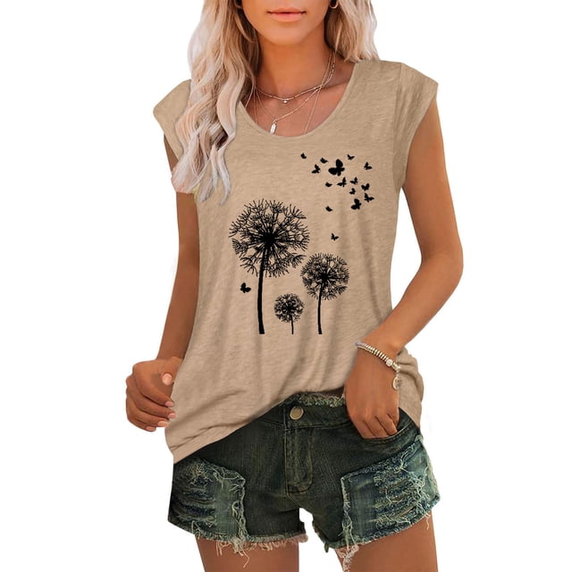 Womens Cap Sleeve Tops Summer Tank Top Casual Basic Tees Shirts Loose Blouses