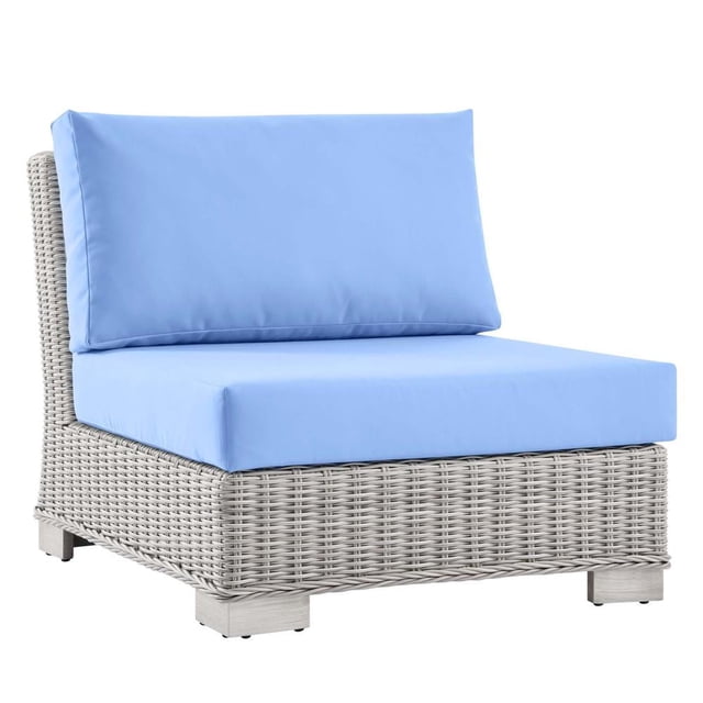 Modway Conway Outdoor Patio Wicker Rattan Armless Chair in Light Gray Light Blue