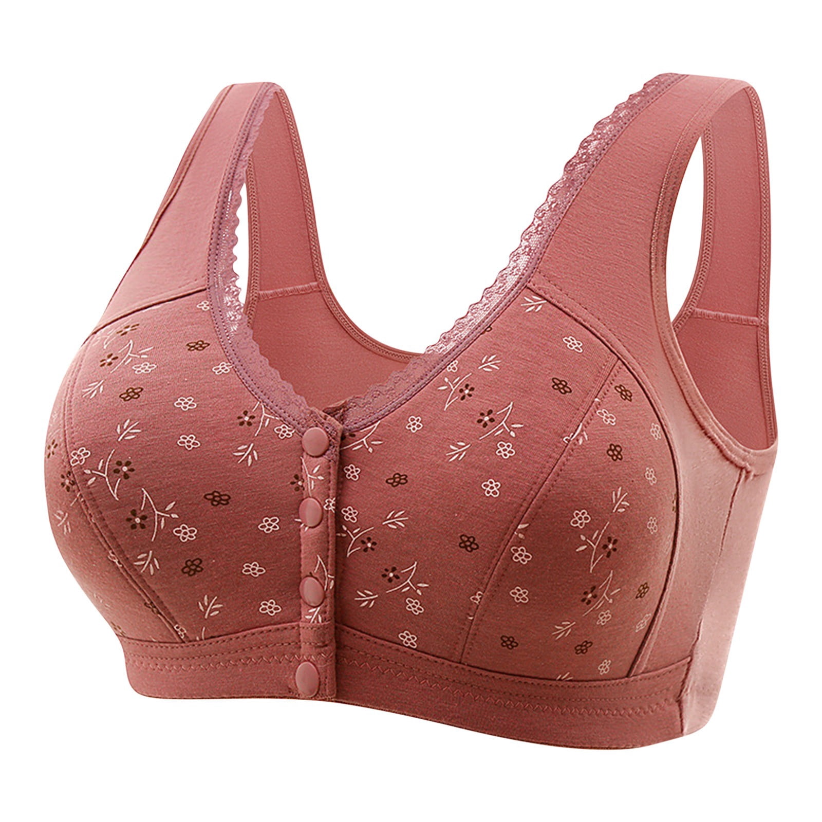 Timegard Womens Front Closure Bras Plus Size Wireless Print Lace Comfort Seniors Bralette with Support