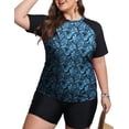 thumbnail image 1 of FOLUNSI Womens Plus Swimsuits 2 Piece Rash Guard Raglan Short Sleeve with Boyshorts Surfing Swimwear 0X-5X, 1 of 5