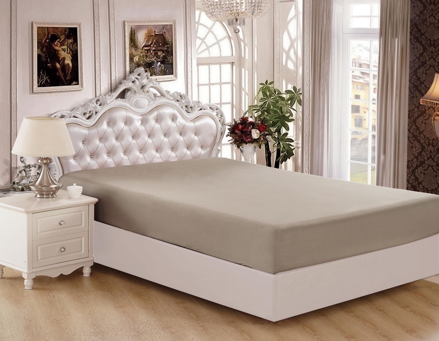 Drap-housse en bambou massif, ultra doux et soyeux, couleur taupe