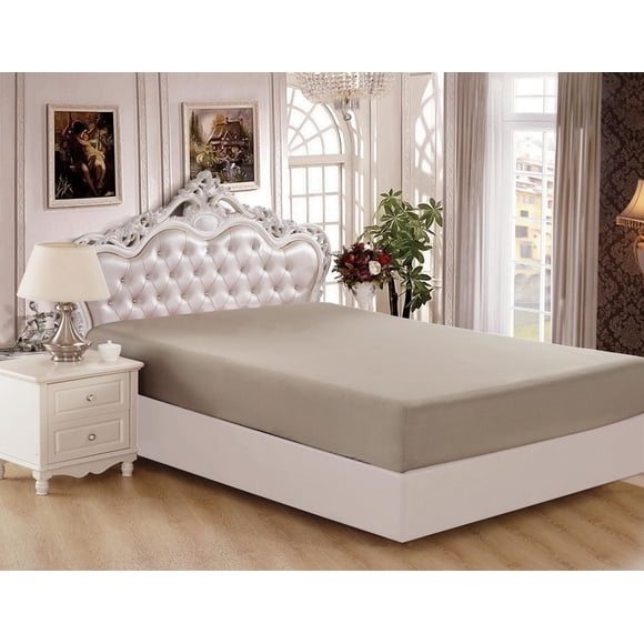 Marina Decoration Ultra Soft Silky Deep Pocket Solid Rayon from Bamboo All Season Bedding Solid Bamboo Fitted Sheet, Taupe Color