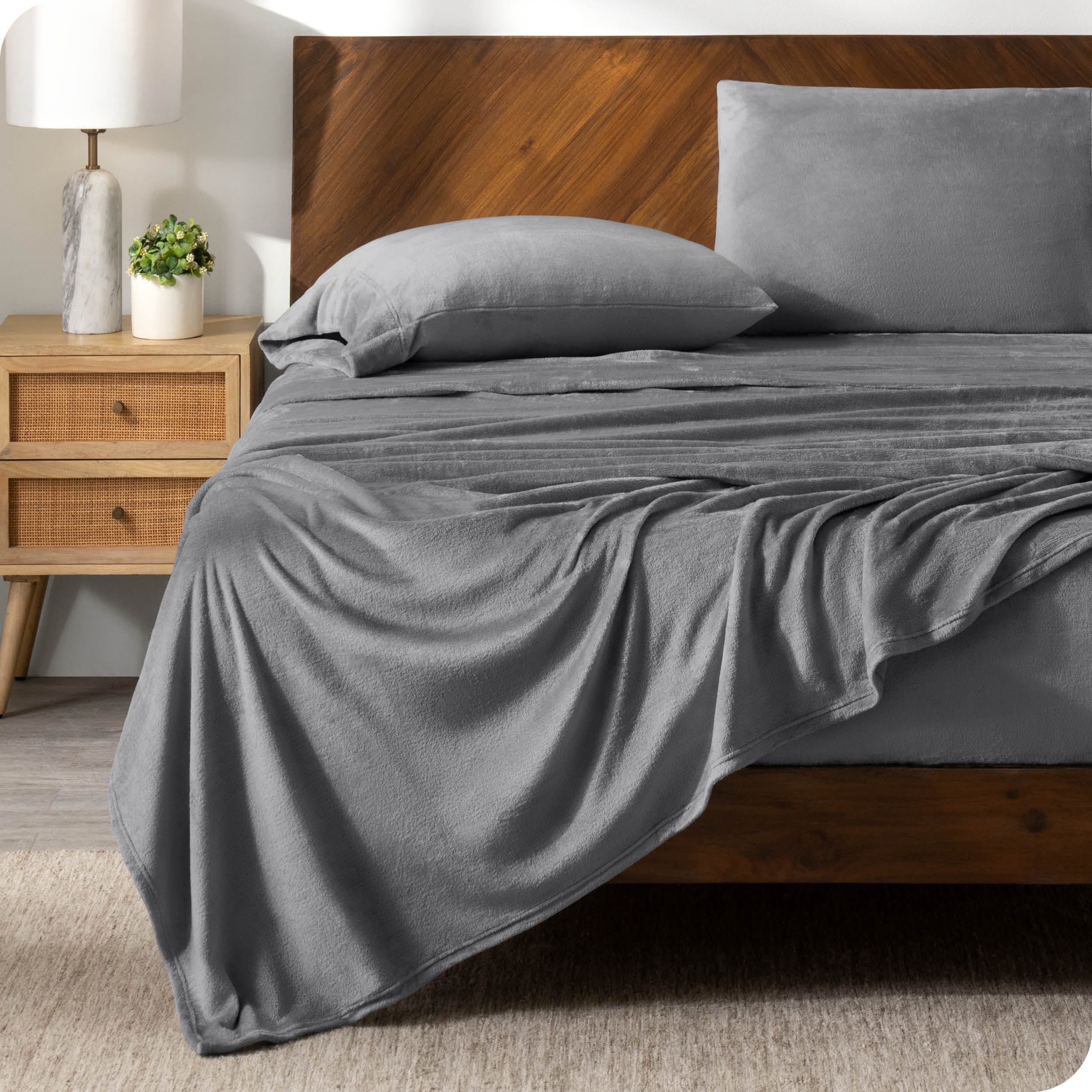 Bare Home Microplush Fleece Sheet Set - Ultra Soft - Deep Pocket - Queen, Gray