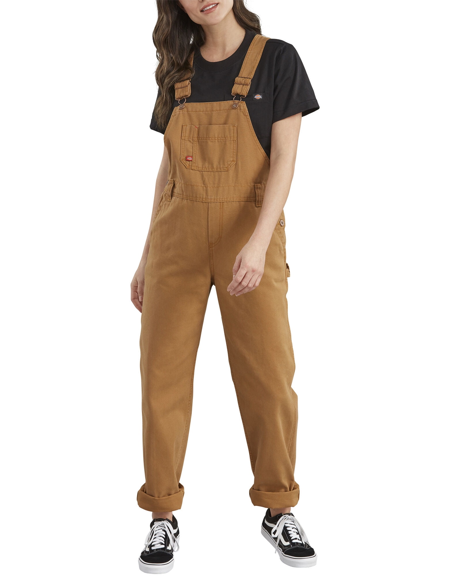 Dickies Womens Relaxed Fit Straight Leg Bib Overalls, XL, Rinsed Brown Duck