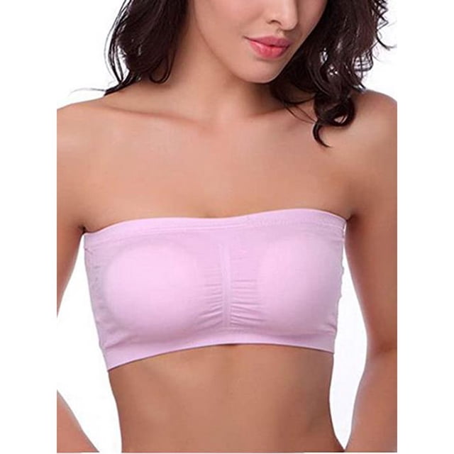 AMERTEER Double Layers Plus Size Strapless Bra Bandeau Tube Removable Padded Top Stretchy