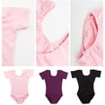 thumbnail image 3 of Dalazy Tenue de Danse Ballet Extensible pour Filles Manches Courtes Col Rond Combinaison à Cordon Doublure Costume de Danse Justaucorps Violet L, 3 of 6