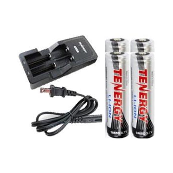 Universal Lithium Ion Battery Charger + 4 x 18650 3.7 Volt Tenergy Lithium Ion Button Top Batteries with PCB Protection (2600 mAh)