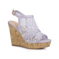 thumbnail image 1 of BLISSFUL STEP Chaussures pour Femmes Sandales à Talon Compensé à Bout Ouvert à Plateforme avec Lacets Fleur Violette 8, 1 of 7