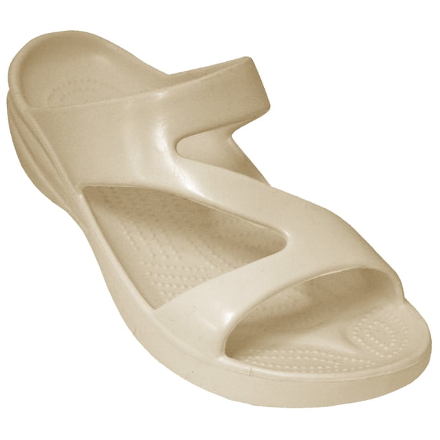 Sandales Z Dawgs pour Femmes en Beige, Taille 9, Présentant un design Léger avec une structure Ouverte et Aérée. la Sandale a une Semelle de Soutien Massante, une Semelle Ultra Épaisse et un Matériau Qui Ne Marque Pas. Idéale pour les Tenues Décontractées et les Voyages, Offrant un Soutien de la Voûte Plantaire et une absorption des Chocs.